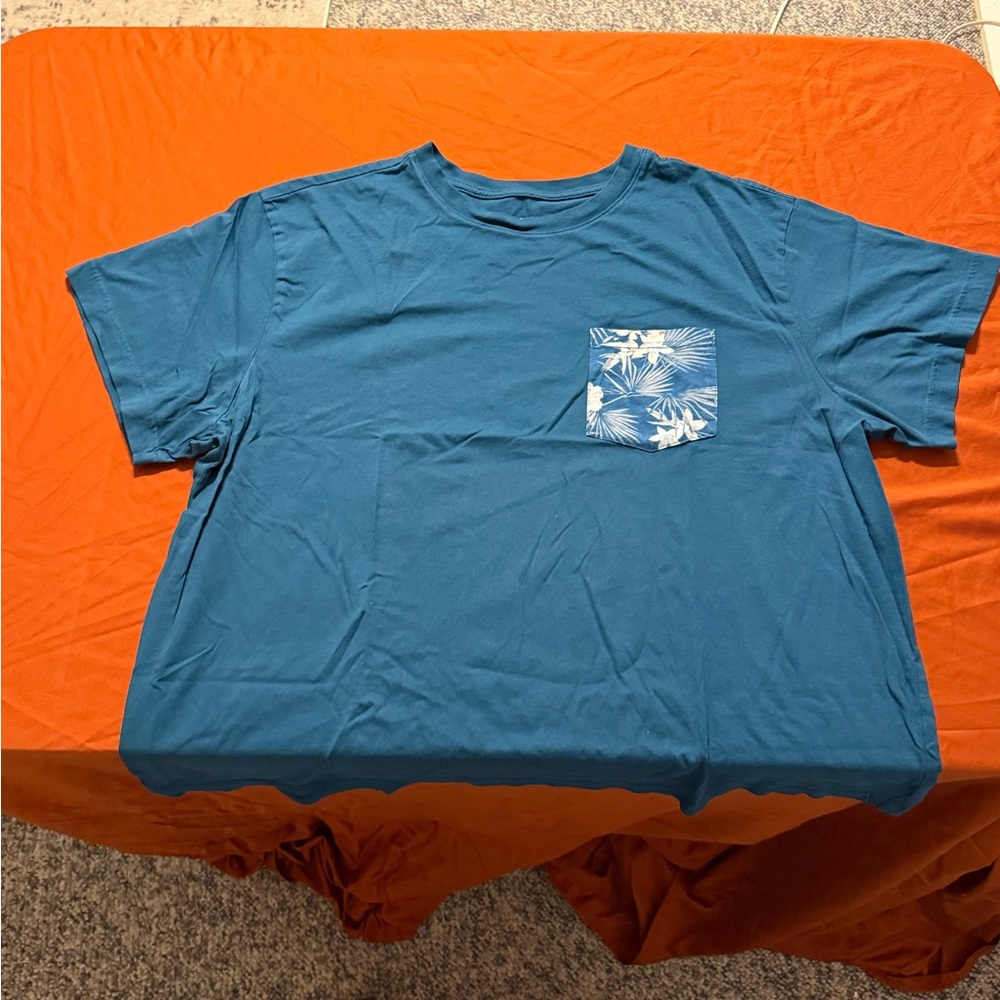 Blue T-Shirt with Floral Pocket